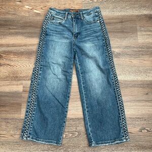 Judy Blue High Waisted Braided Jeans Distressed Medium Wash 27, 24” inseam